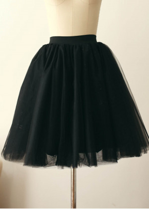 Pure Black Satin Tulle Short Skirt Pure Black Satin Tulle Short Skirt